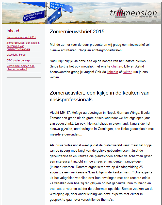 Zomernieuwsbrief 2015